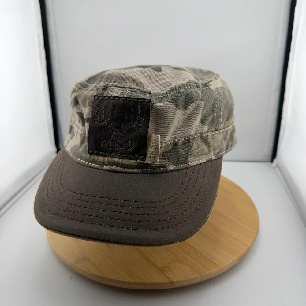 Rugged Camo Hunting Cadet Hat Leather Bill Deer Antler Patch Strapback Outdoors